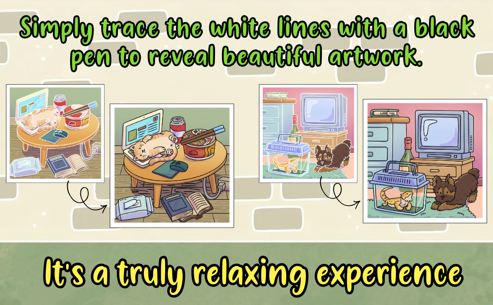 Cozy Chaos: Ink Tracing Reverse Coloring Book